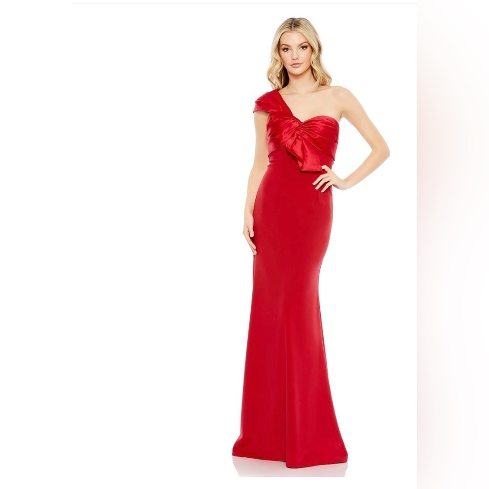 NWT Mac Duggal One Shoulder Draped Trumpet Red Gown 14